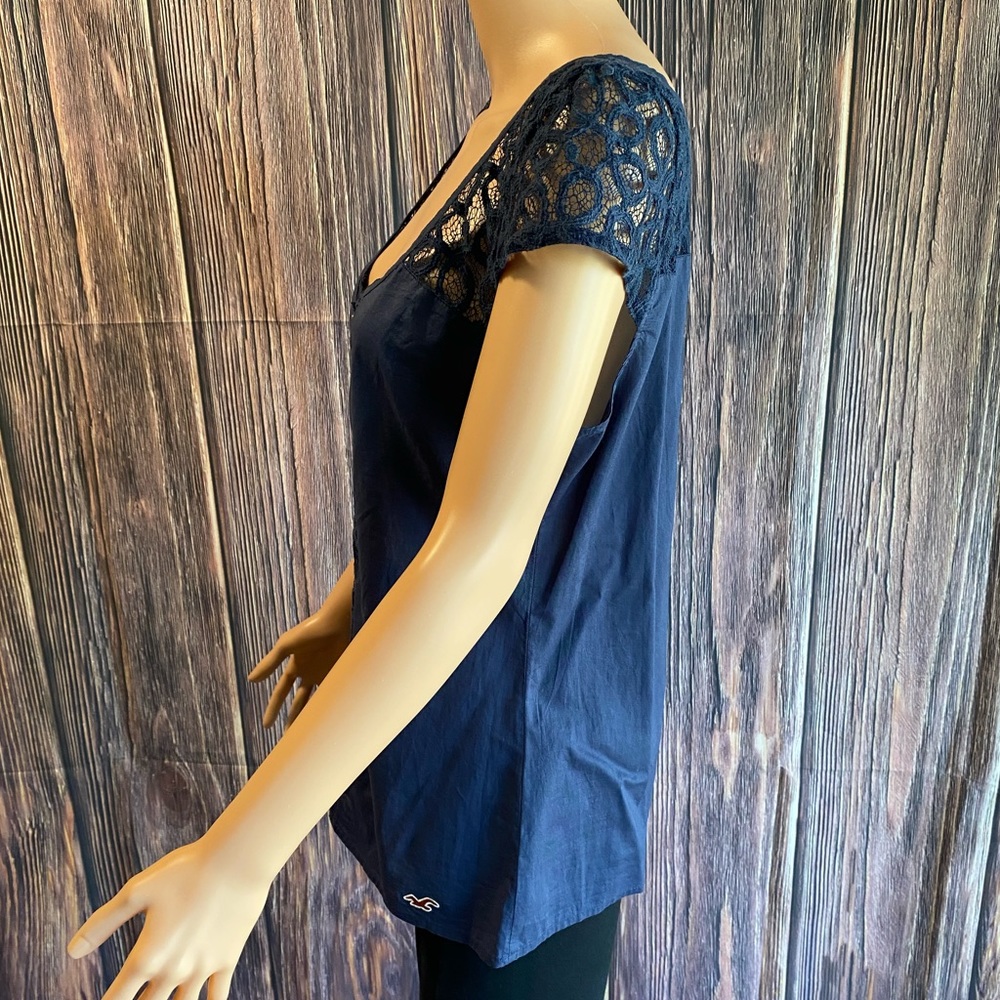Hollister navy dark blue boho lace detail button down size large - Picture 6 of 16